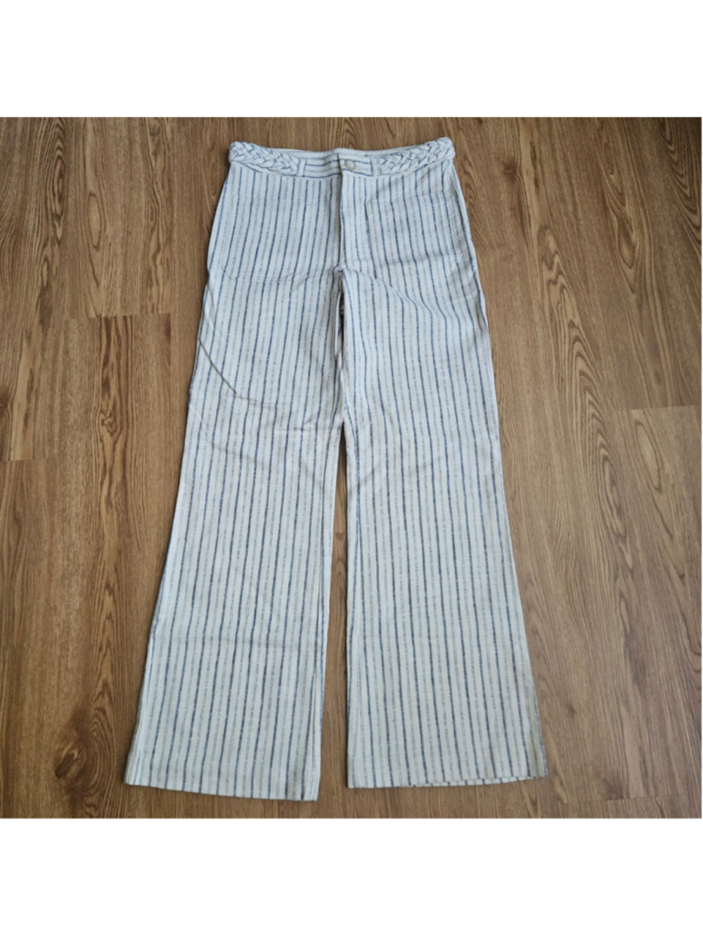 Wide Leg Braided Waist Cotton Wool Striped Pants Masscob Womens 40 US 10 Boho